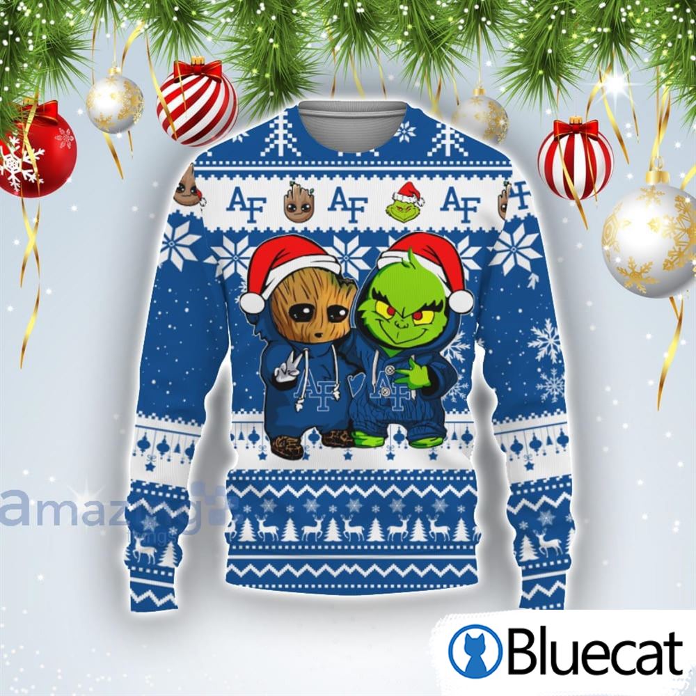 Air Force Falcons Baby Groot And Grinch Best Friends Football American Ugly Christmas Sweaters