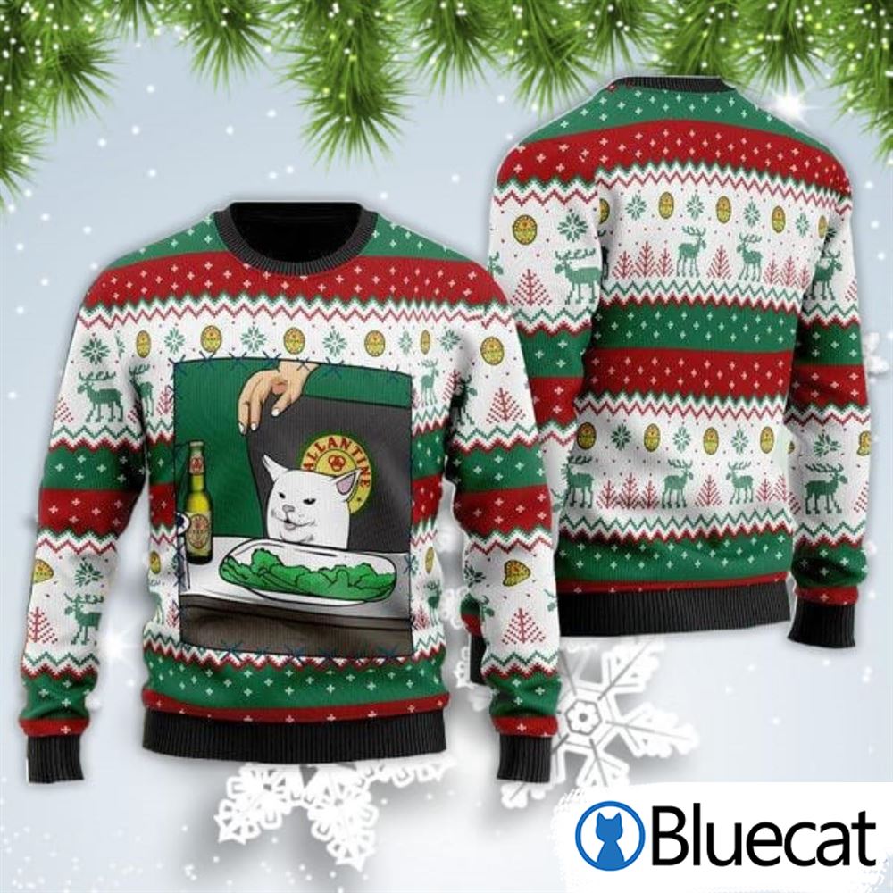 Ballantine Beer Cat Meme Christmas Gift Ugly Christmas Sweaters