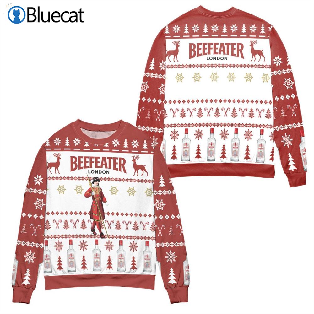 Beefeater London Dry Gin Reindeer Snowflake Pattern Ugly Christmas Sweaters