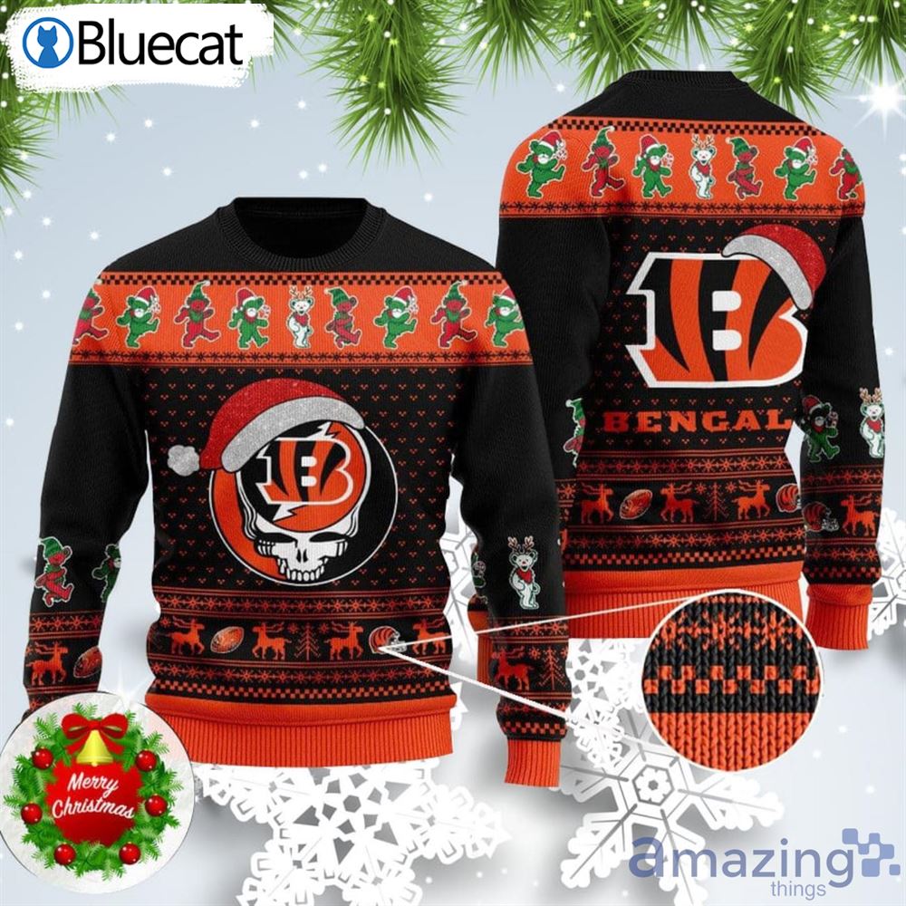 Bengal Skull Santa Hat For Fans Ugly Christmas Sweaters