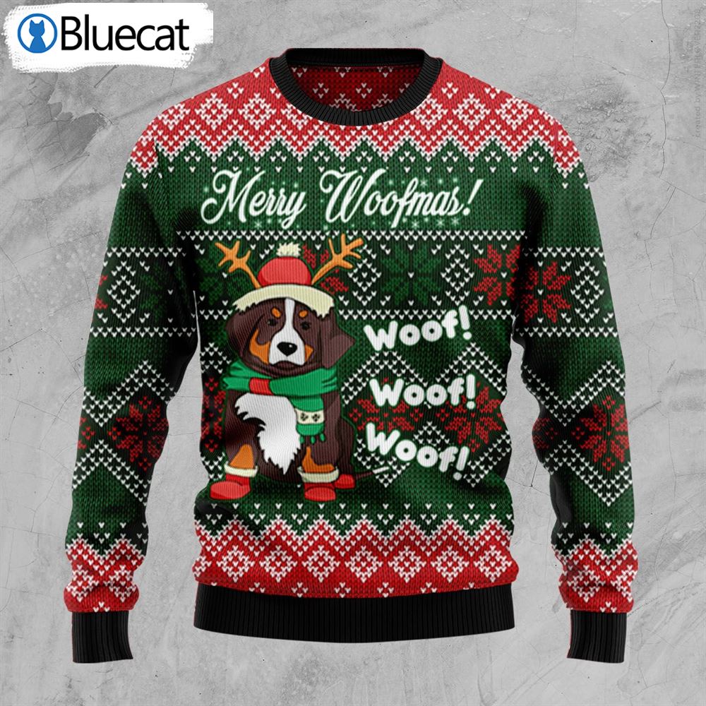 Bernese Mountain Dog Woofmas Ugly Christmas Sweaters