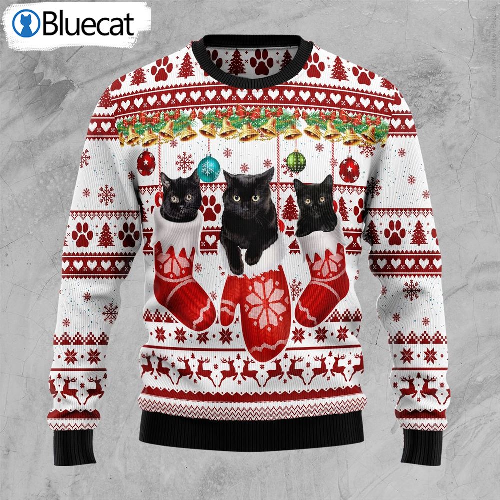 Black Cat Gloves Ugly Christmas Sweaters