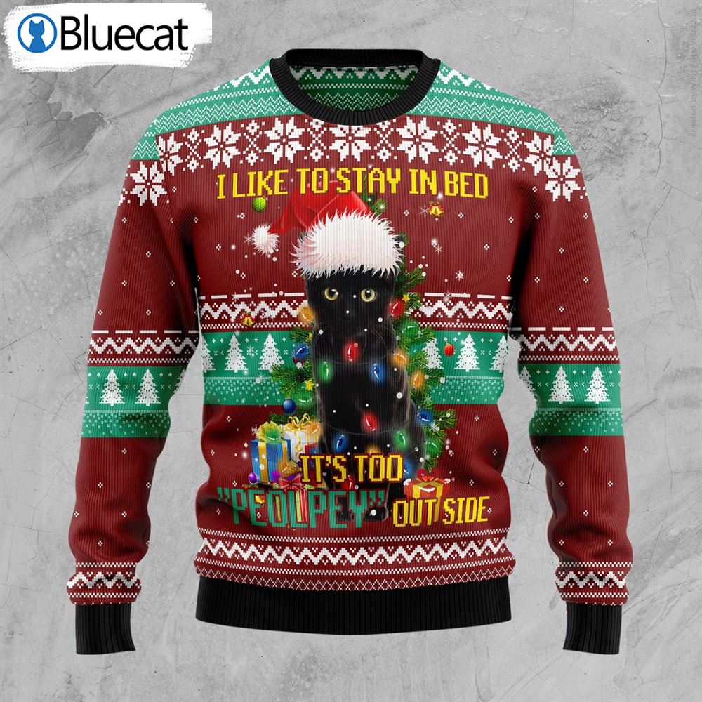 Black Cat Like Stay To In Bed Xmas Ugly Christmas Sweaters