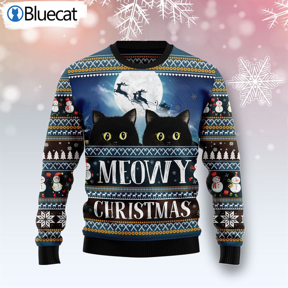 Black Cat Meowy Christmas Ugly Christmas Sweaters