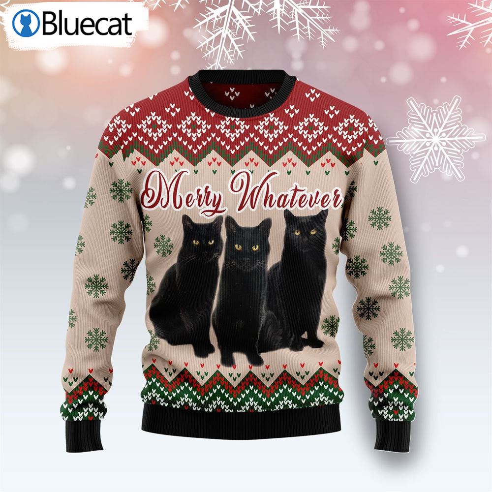 Black Cat Vintage Flower Ugly Christmas Sweaters