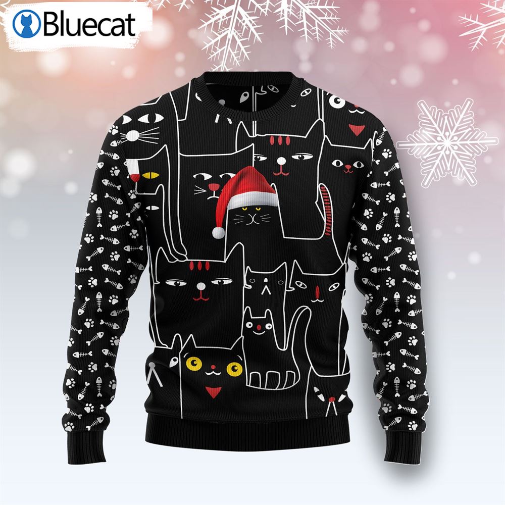 Black Cat With Noel Hat Ugly Christmas Sweaters