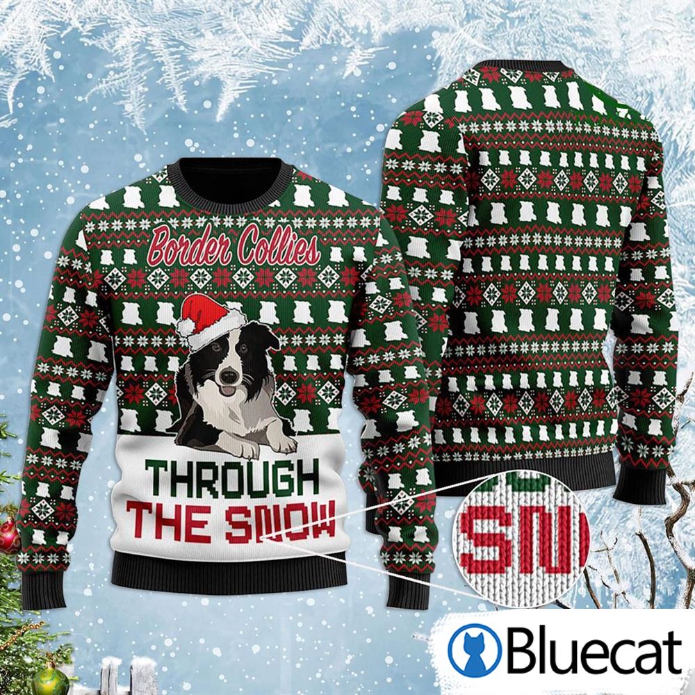 Border Collies Through The Snow Christmas Ugly Christmas Sweaters