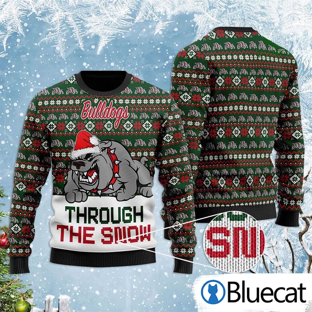 Bulldogs Through The Snow Christmas Ugly Christmas Sweaters