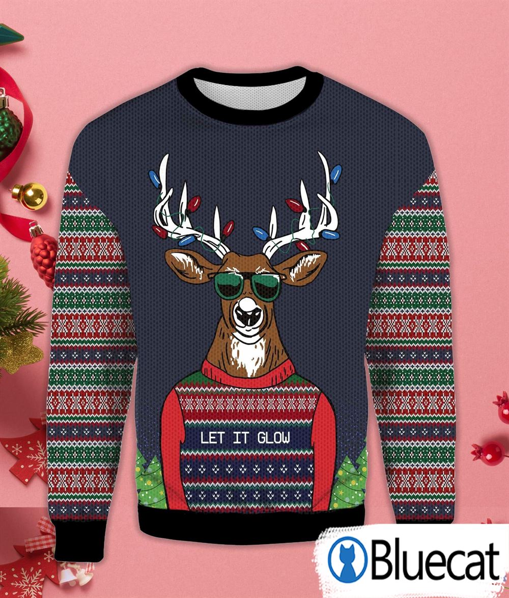Cool Deer Let It Glow Ugly Christmas Sweaters