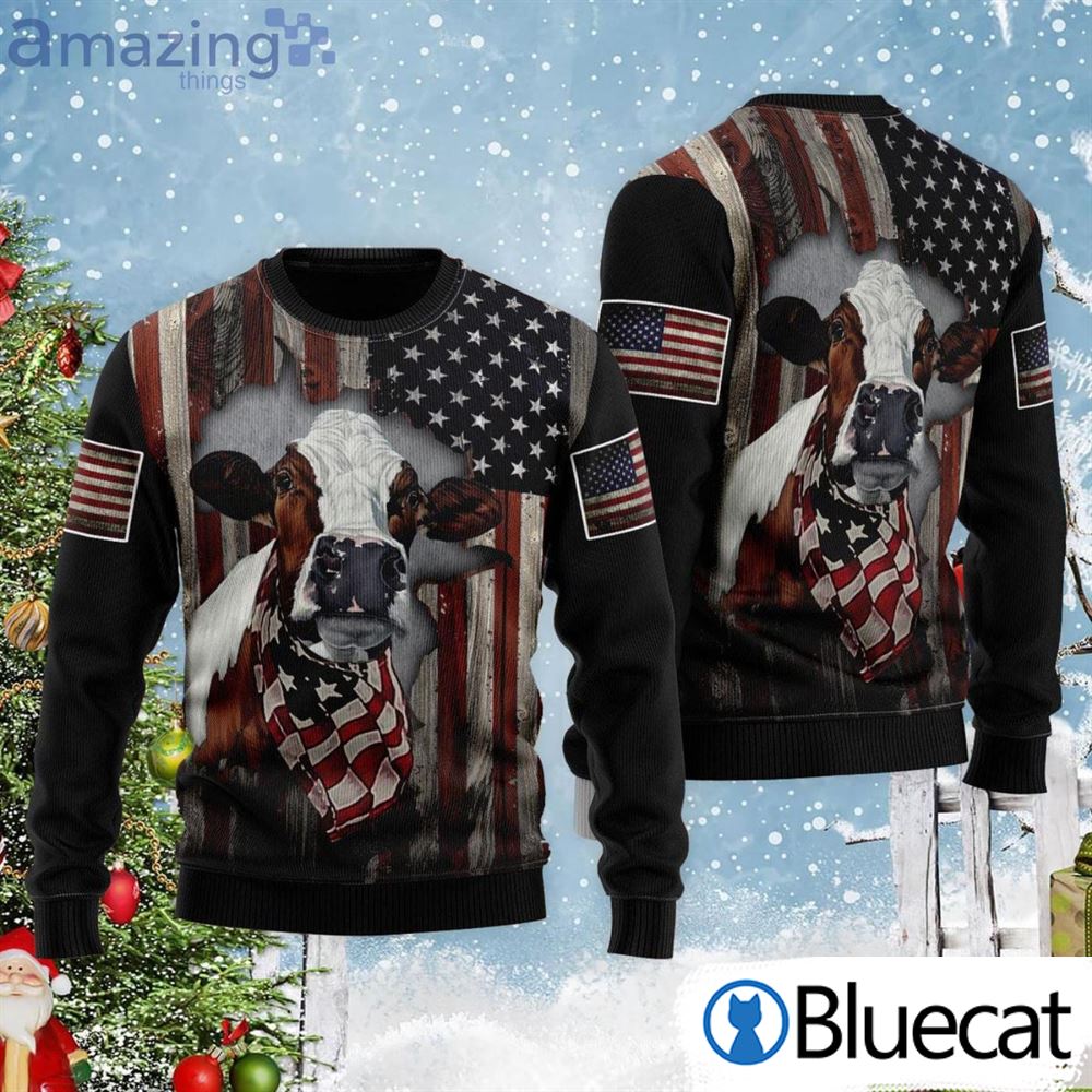 Cow American Flag Patriotic Ugly Christmas Sweaters