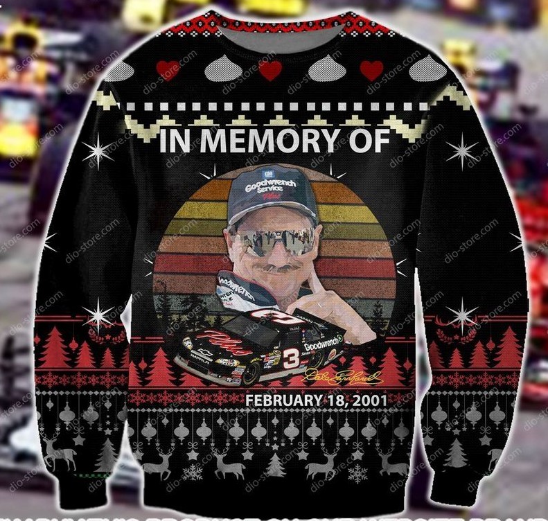 Dale Earnhardt In Memory Of February 18 2001 Christmas Limited Edition Ugly Christmas Sweaters