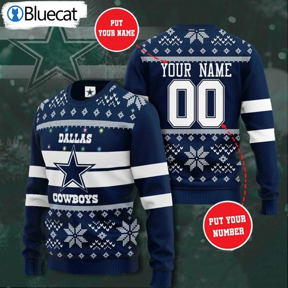 Dallas Cowboys Chrismas Custom Name And Number Ugly Christmas Sweaters