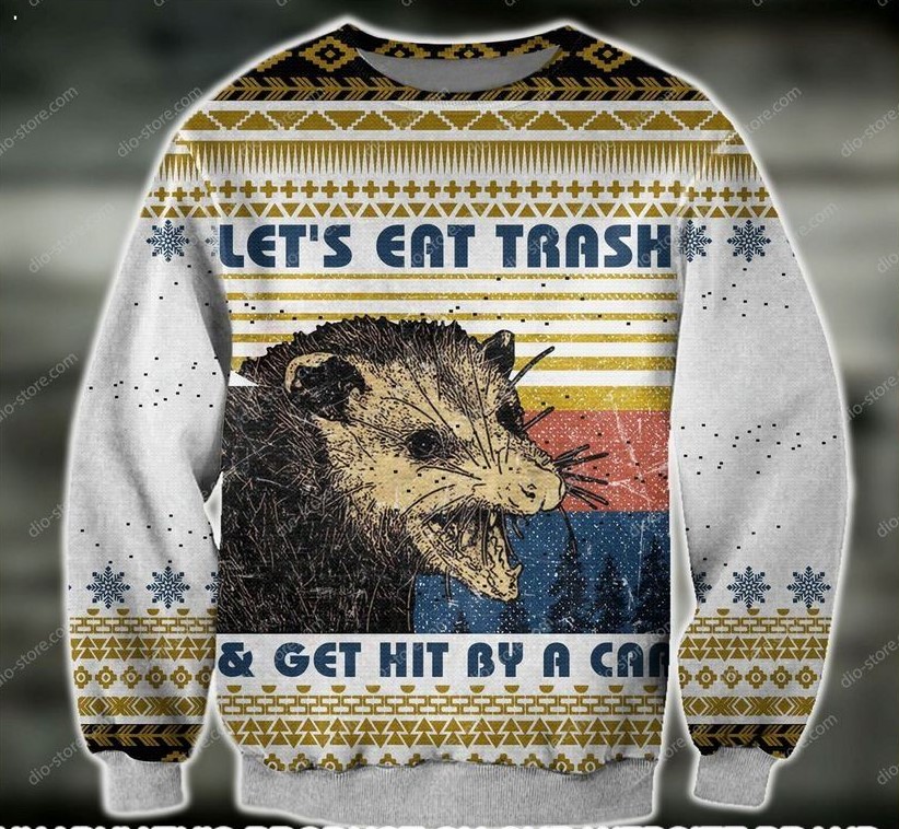 lets-eat-the-trash-get-hit-by-a-car-christmas-ugly-sweater-sweatshirt-limited-edition