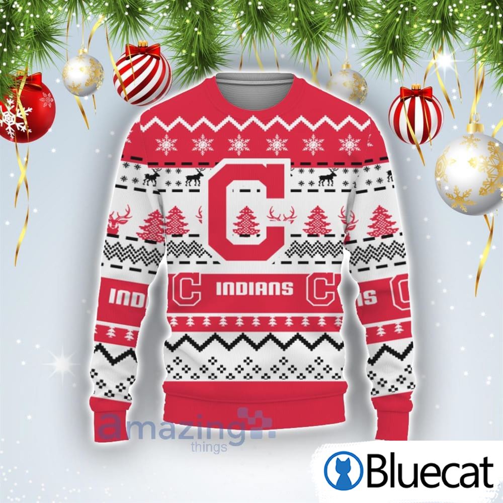 Merry Christmas Snow Pattern Funny Cute Cleveland Indians Gifts Ugly Christmas Sweater