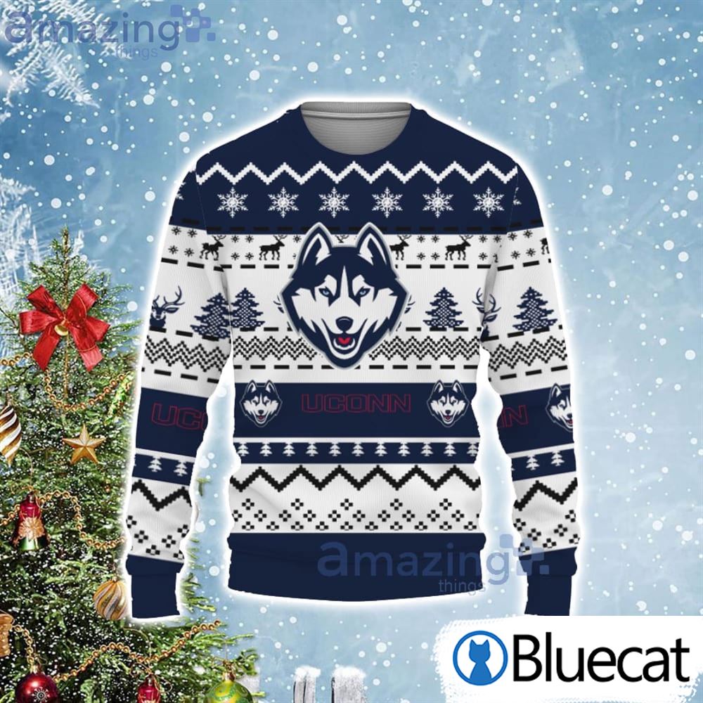 Merry Christmas Snow Pattern Funny Cute Connecticut Huskies Ugly Christmas Sweater