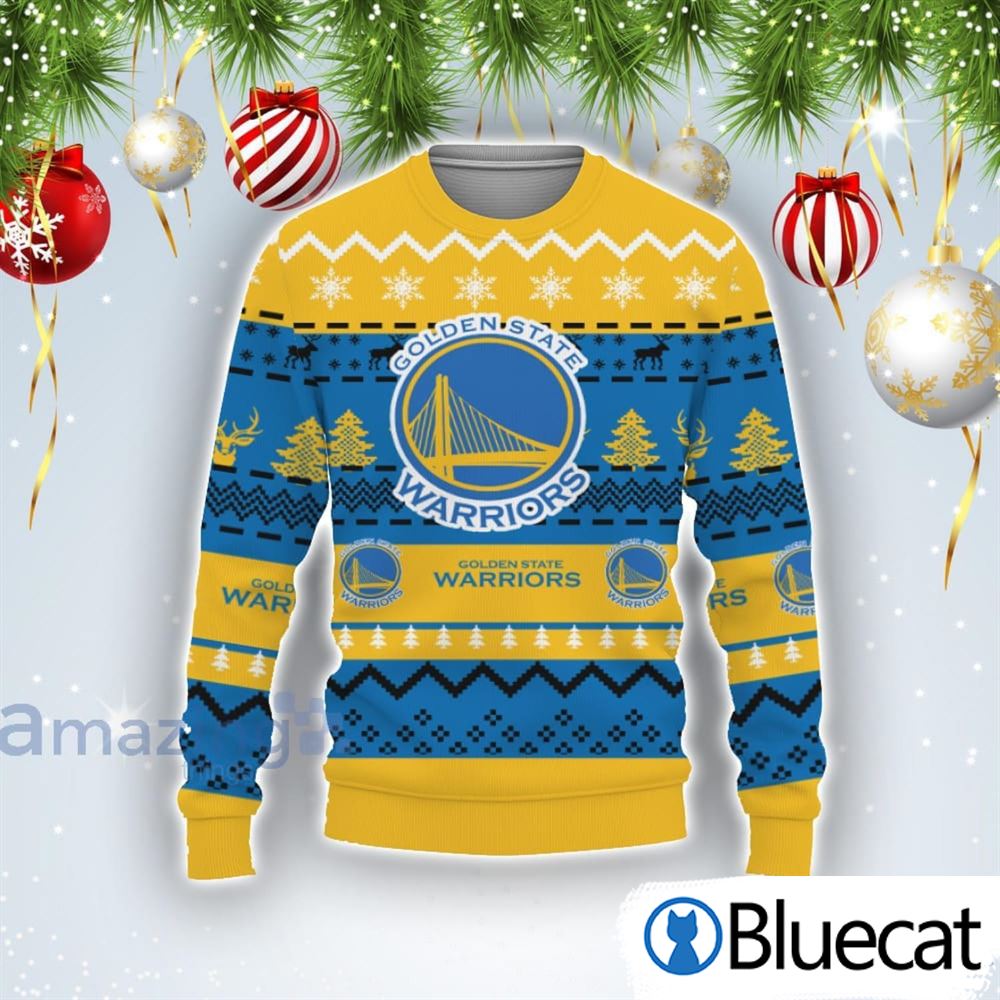 Merry Christmas Snow Pattern Funny Cute Golden State Warriors Ugly Christmas Sweaters