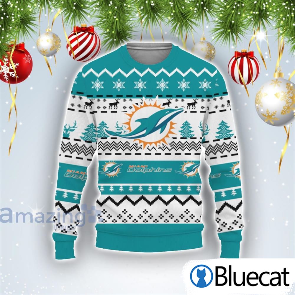 Merry Christmas Snow Pattern Funny Cute Miami Dolphins Ugly Christmas Sweater