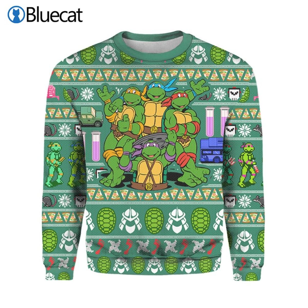 Teenage Mutant Ninja Turtles Ugly Christmas Sweater T-Shirt Grey