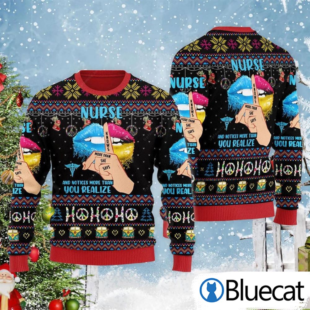 Nurse Ugly Christmas Sweater Nurse Life Hippie Ho Ho Ho Ugly Christmas Sweater