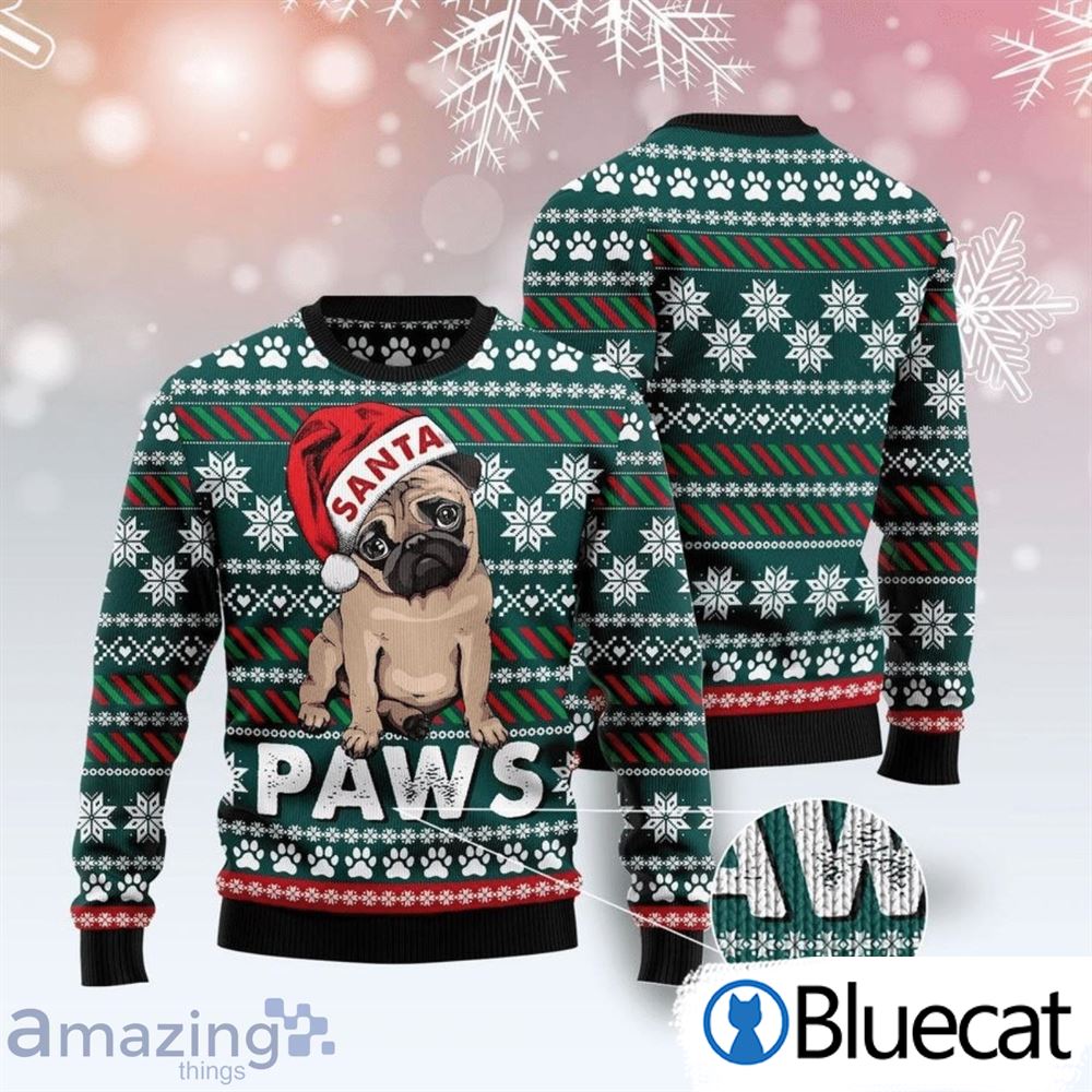 Pug Santa Paw Cute Knitting Pattern Ugly Christmas Sweaters