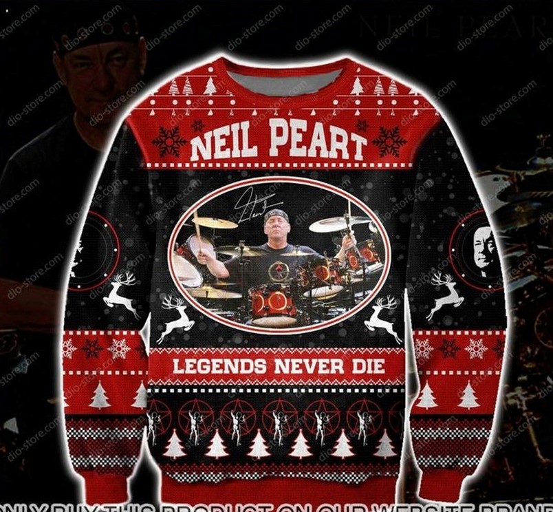 Rush Drummer Neil Peart Legends Never Die Knitted Limited Edition Ugly Christmas Sweaters