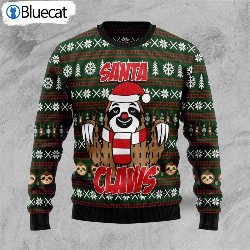 Sloth Santa Claws Ugly Christmas Sweaters