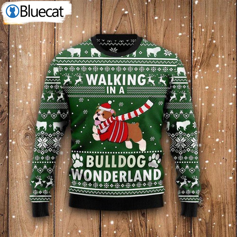 Walking In A Bulldog Wonderland Ugly Christmas Sweaters