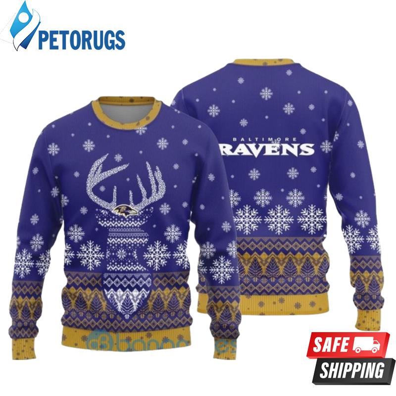 Baltimore Ravens Big Reindeer Pattern Snowflakes Ugly Christmas Sweaters