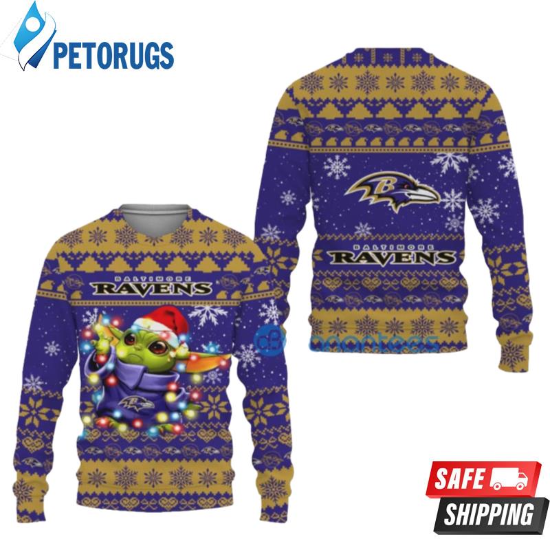 Baltimore Ravens Cute Baby Yoda Star Wars Ugly Christmas Sweaters