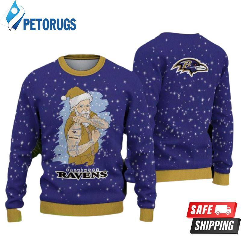 Baltimore Ravens Fans Santa Claus Tattoo Ugly Christmas Sweaters