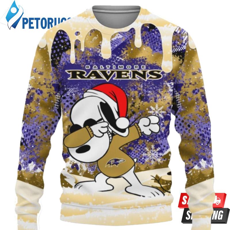 Baltimore Ravens Snoopy Dabbing The Peanuts Ugly Christmas Sweaters