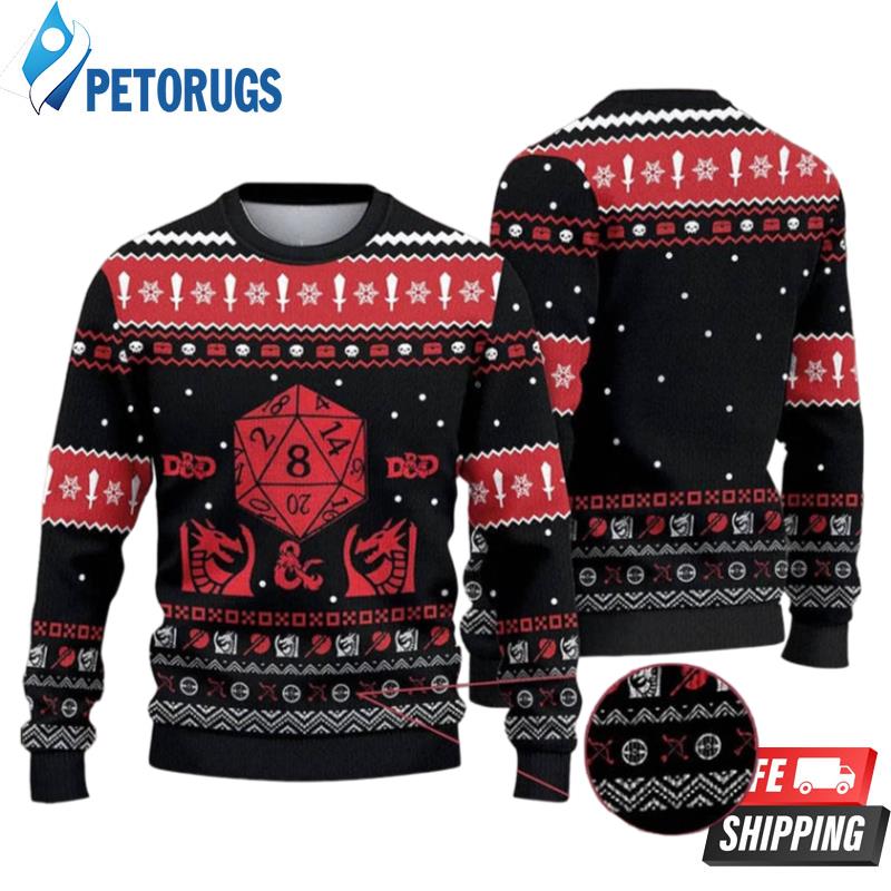 Bearded Dungeons And Dragons Black Red Ugly Christmas Sweaters