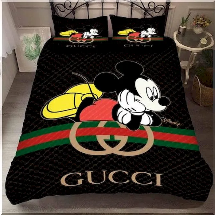 Best Gucci Mickey With Vintage Web In Black Background Bedroom Set