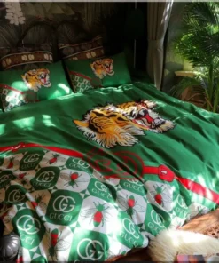 Best Gucci Tiger With Gucci and Bee Caro In Green Background Bedroom Set