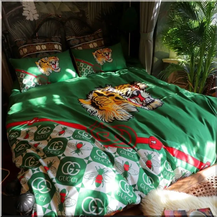 Best Gucci Tiger With Gucci and Bee Caro In Green Background Bedroom Set