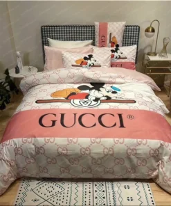 Best Gucci x Mickey Disney In Pink Monogram Background Bedroom Set