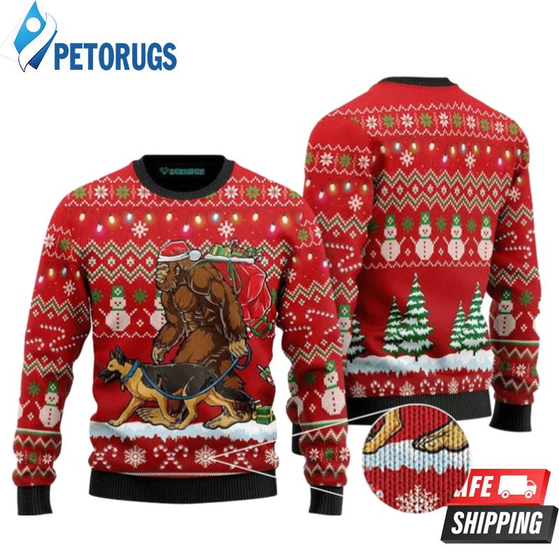 Bigfoot German Shepherd Ugly Christmas Sweaters