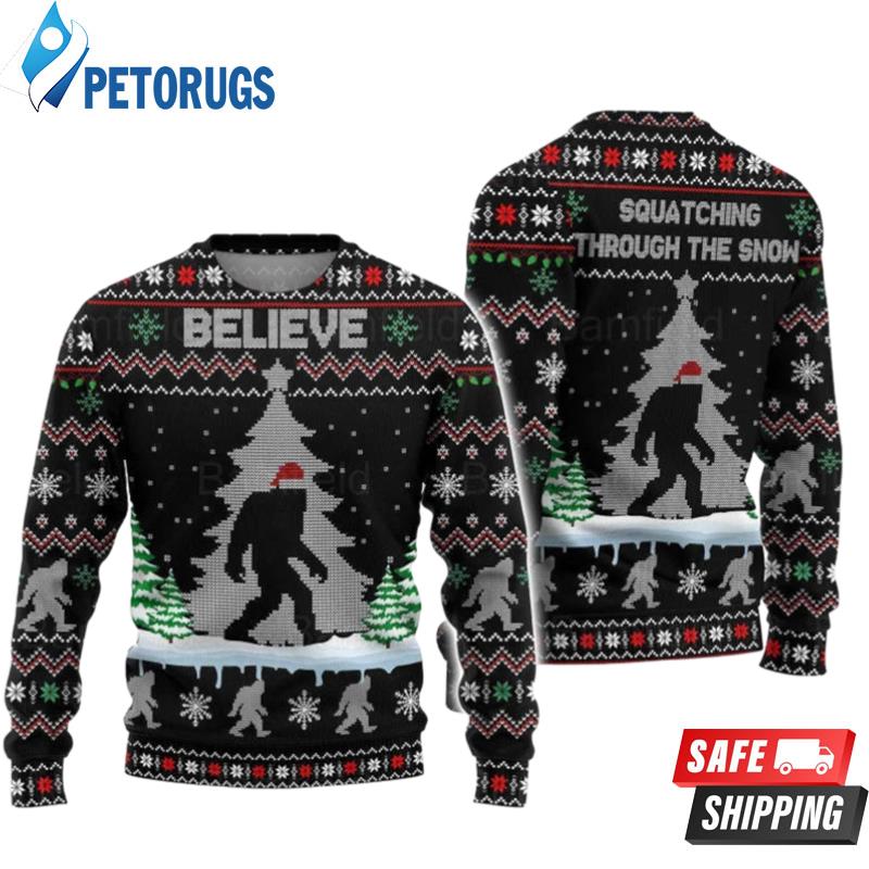Bigfoot Squatching Through The Snow Ugly Christmas Sweaters