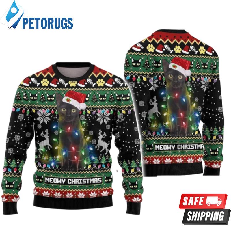 Black Cat Neol Light Meowy Christmas Ugly Christmas Sweaters