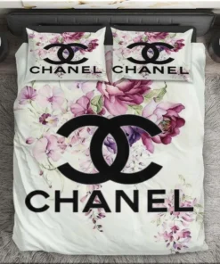 Black Chanel Logo Floral Bedding Set