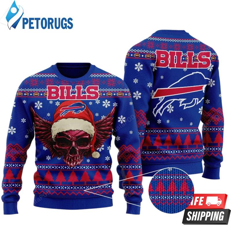 Buffalo Bills Wing Skull Santa Hat Ugly Christmas Sweaters
