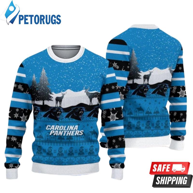 Carolina Panthers Christmas Reindeers Pattern Ugly Christmas Sweaters