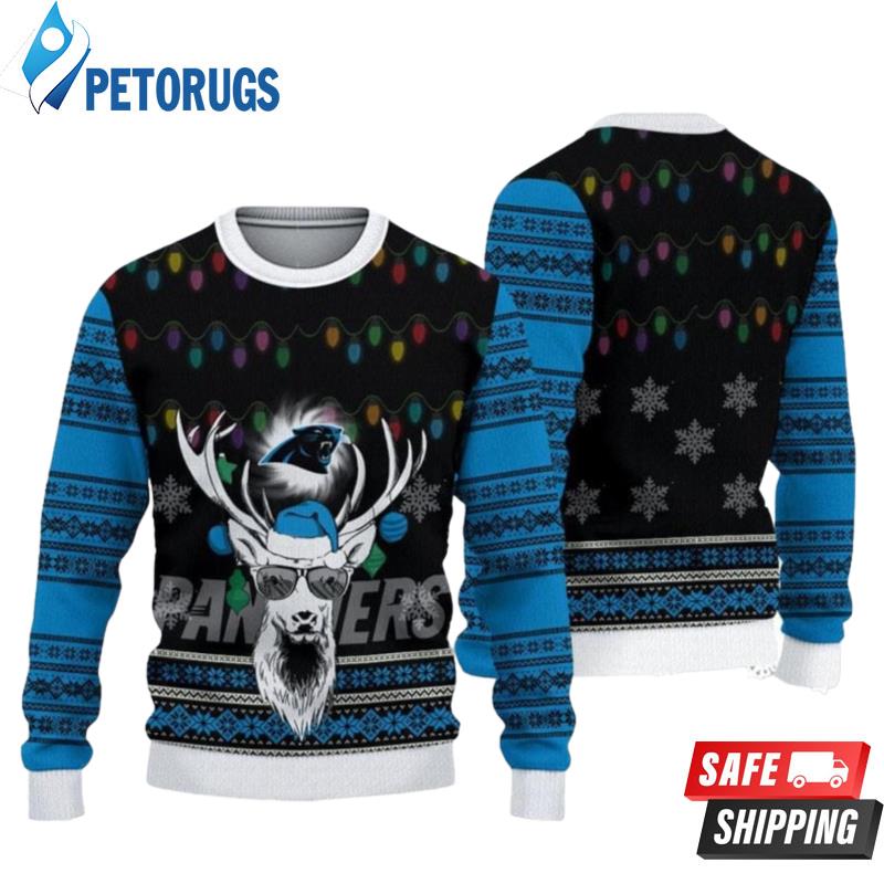 Carolina Panthers Cool Reindeer Wear Glass Ugly Christmas Sweaters