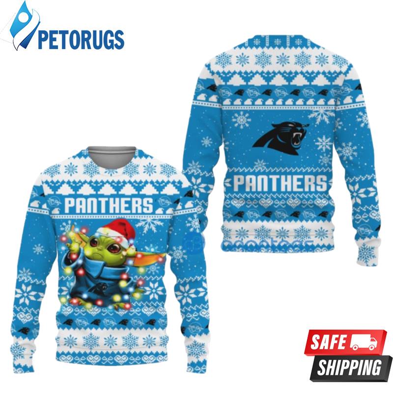 Carolina Panthers Cute Baby Yoda Star Wars Ugly Christmas Sweaters