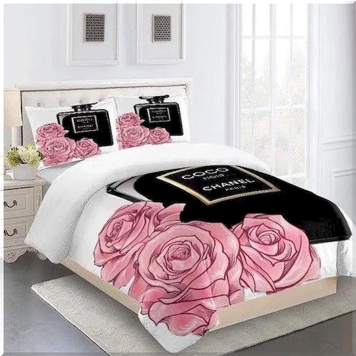 Chanel Bedding Set 3 Pink Floral