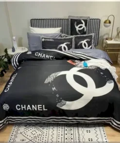 Chanel Bedding Set Black Background White Logo