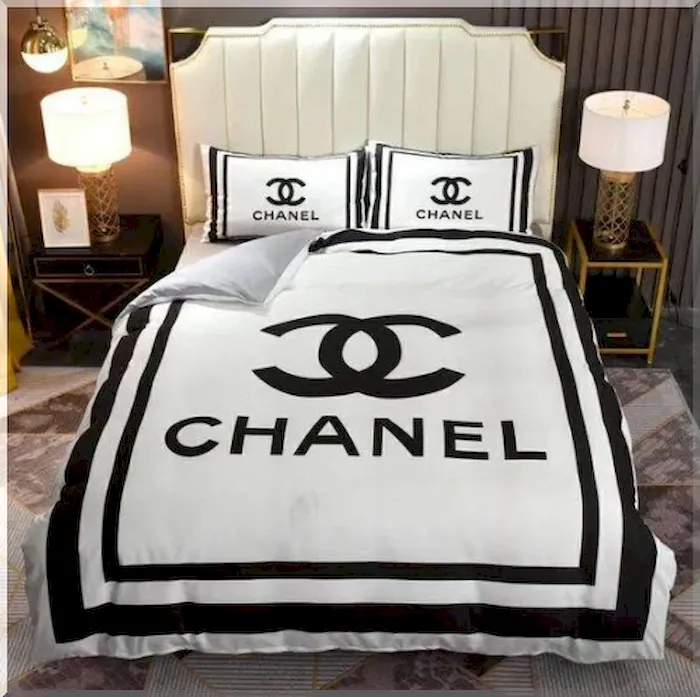 Chanel Bedding Set Black Line And White Background - Peto Rugs