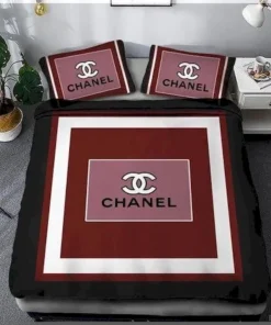 Chanel Bedding Set White and Maroon Background