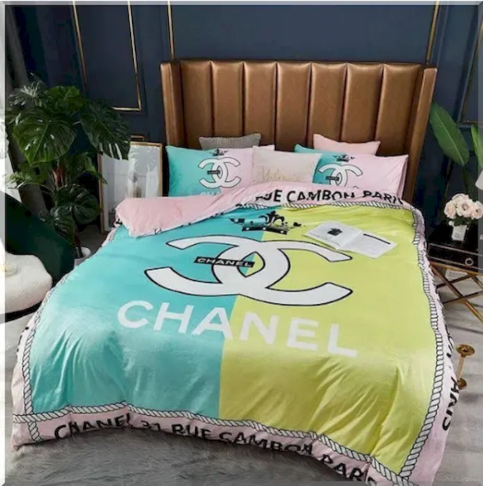 Chanel Logo Mint And Lemon Bedding Set Queen