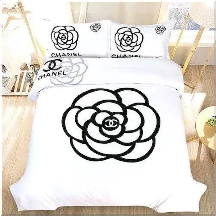 Chanel White Bedding Set Black Flower